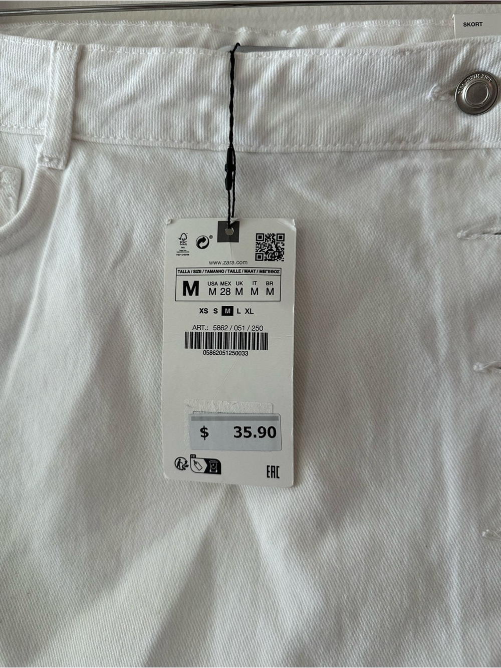 ZARA Denim Skort White Denim Shorts Size Medium - Picture 3 of 3